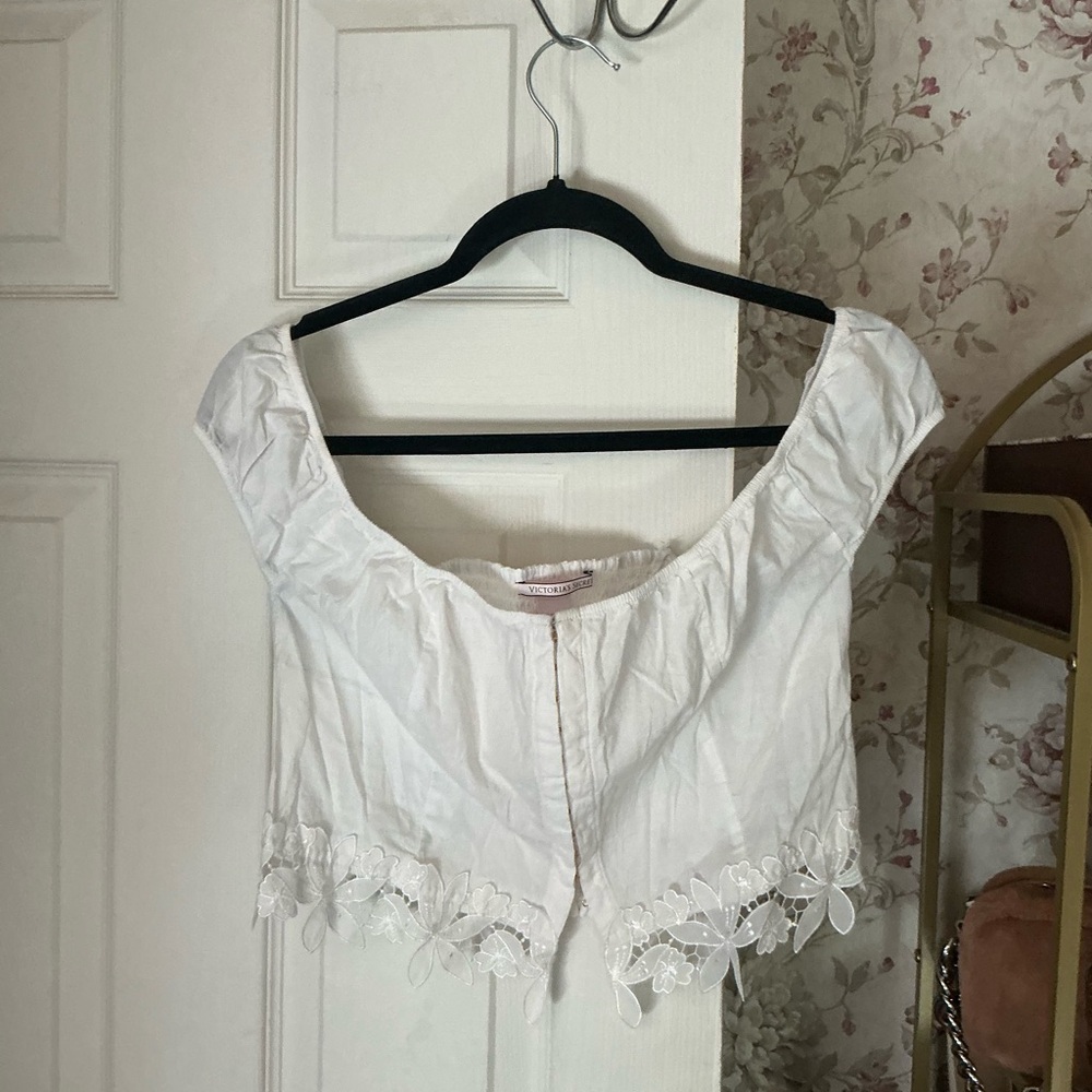 Victoria's Secret White Blouse with Lace Hem